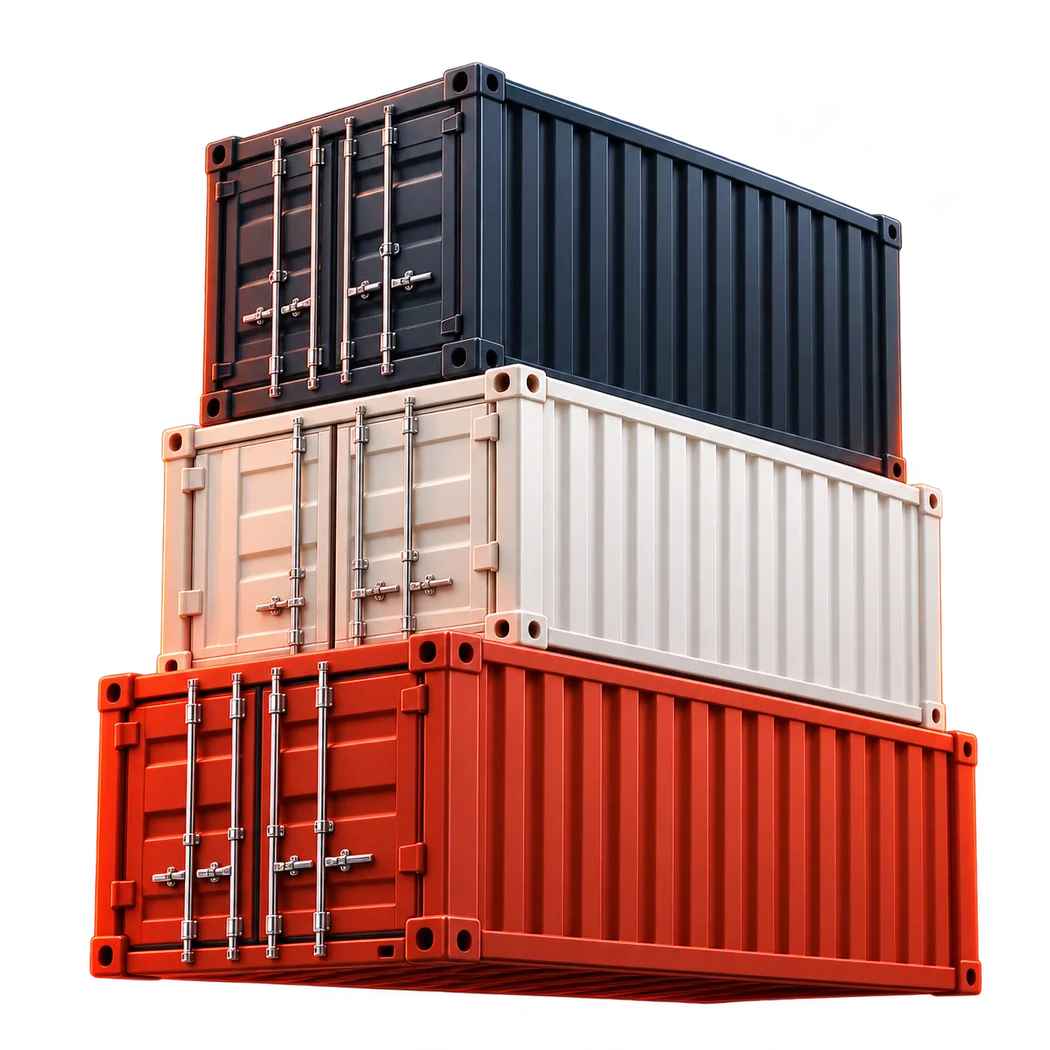 Three stacked shipping containers